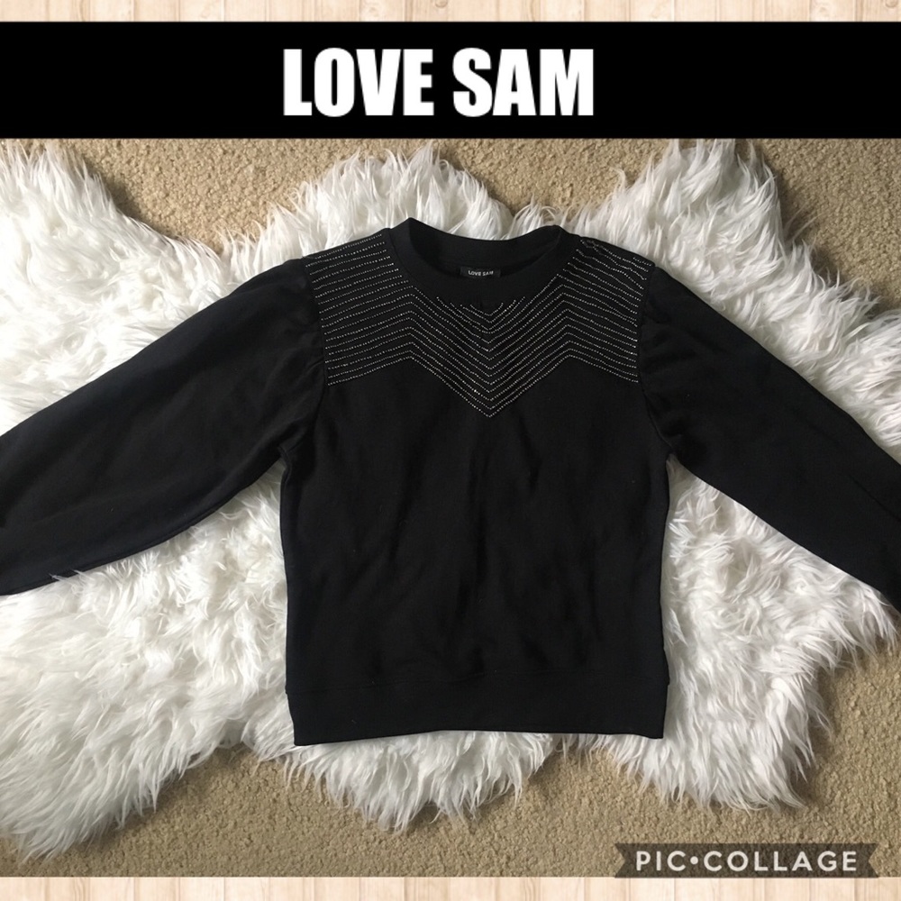 NWT LOVE SAM Beaded Slit Long Sleeve Sweatshirt XS